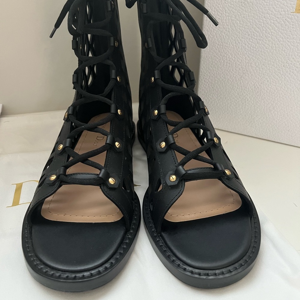 Dior Black Cutout Lace-Up Sandals - Picture 4 of 12